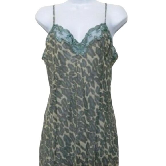 Victoria's Secret Green Vintage y2k Leopard Print Sheer Lace Chemise Slip - Picture 1 of 5